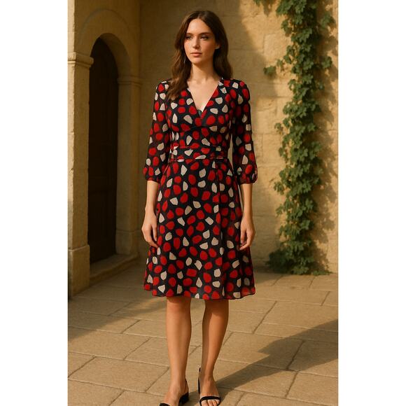 Diane von Furstenberg Dress Silk Polka Dot Zip SZ0 Floral Petals Poppy - Picture 1 of 9